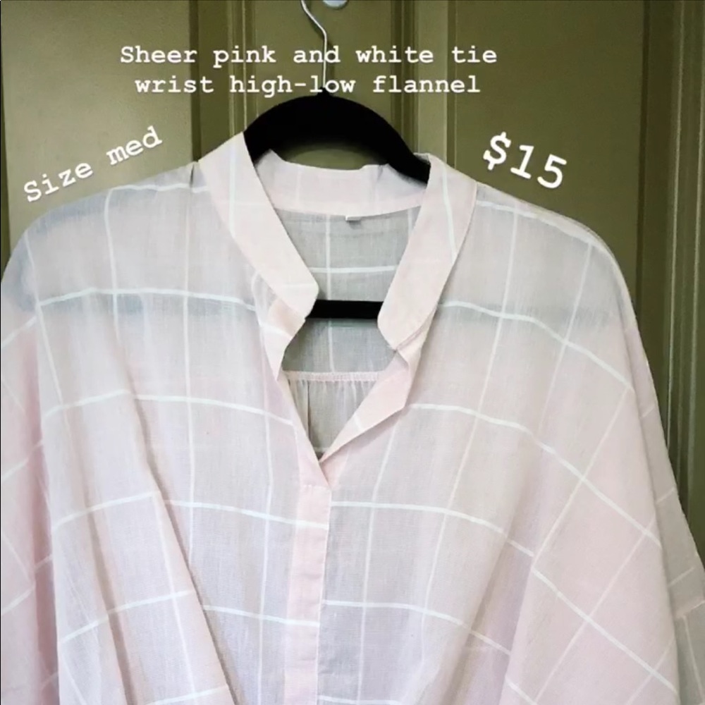 Pink and White lightweight high-low Flannel